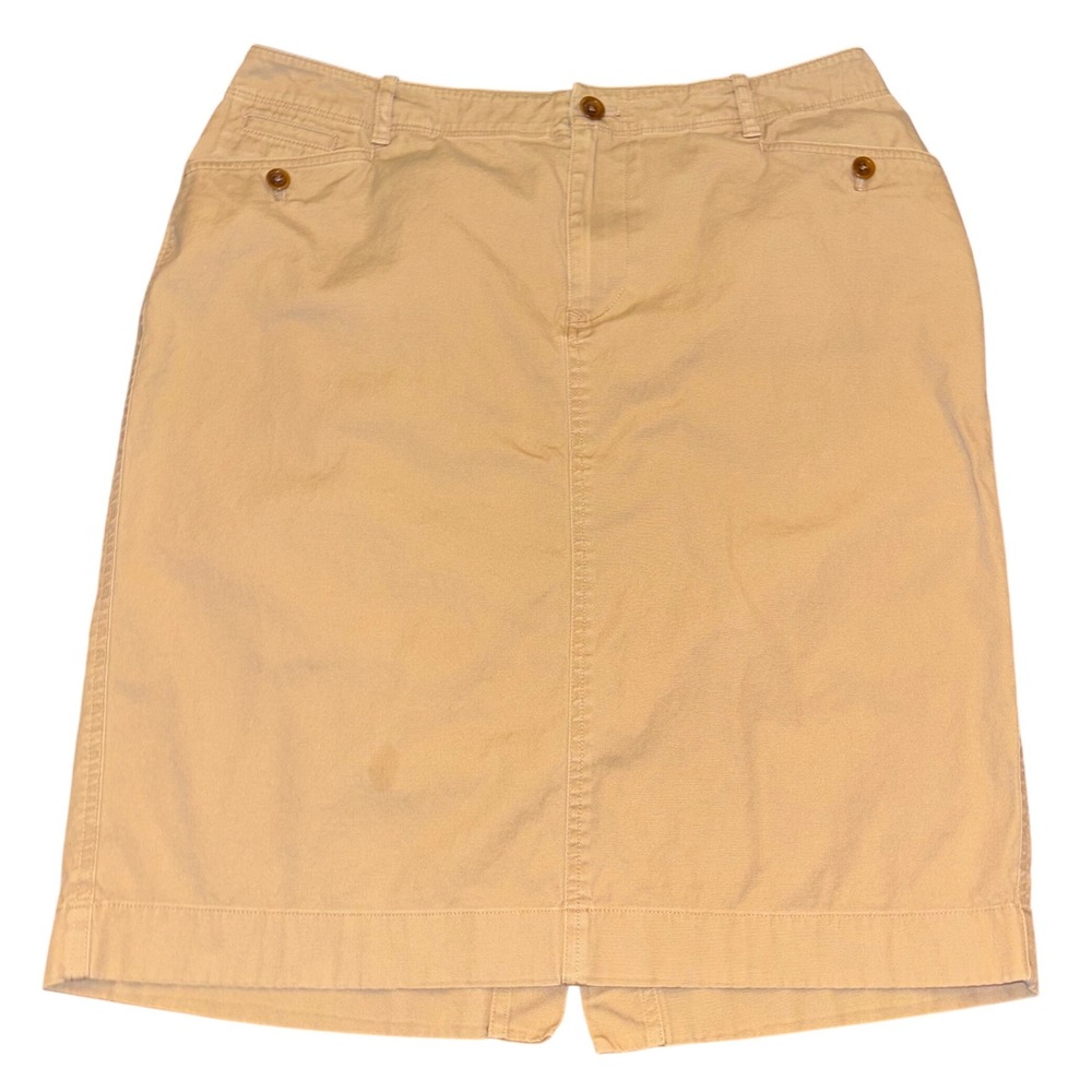 Lauren Ralph Lauren | Size 6 | Khaki Skirt w Back Belt | Cotton Knee Length